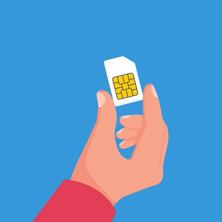 Vector human holding sim card in hand vector illustration mobile element finger closeup big sim card