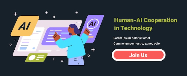 Humanai cooperation technology concept person interacting with ai interface futuristic design dark