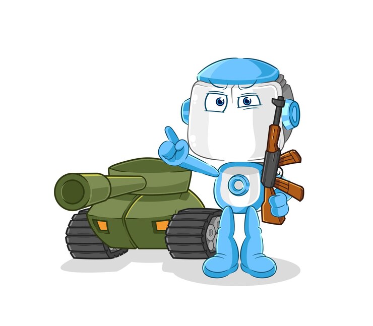 Vector humanoid robot soldier with tank character cartoon mascot vector