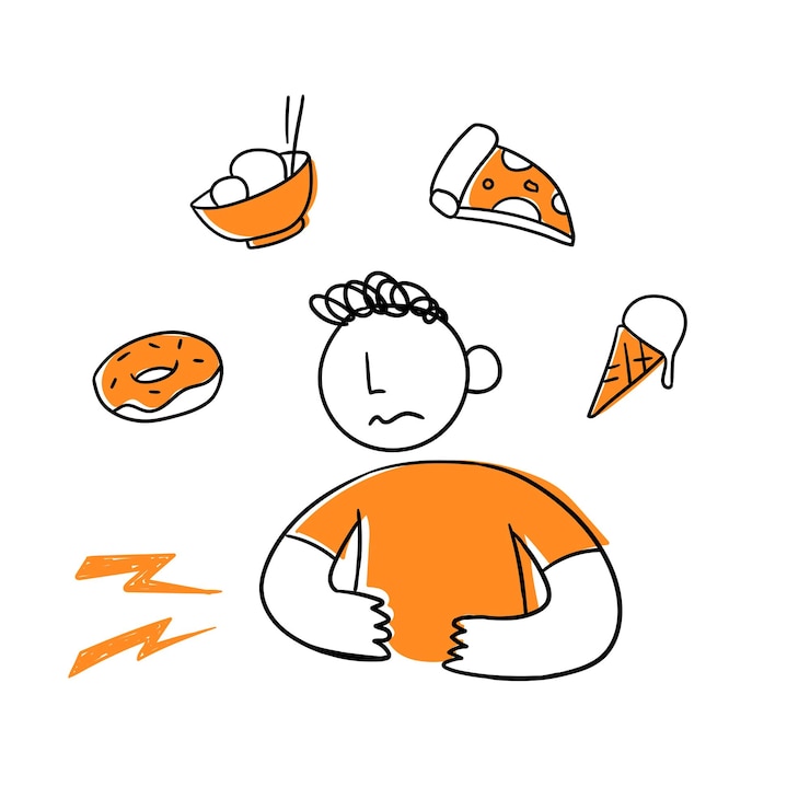 Vector hungry and craving for food doodle art illustration vector