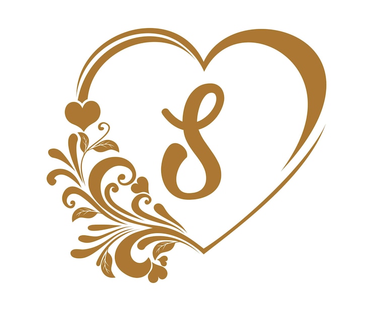 Vector huruf alfabet monogram, untuk pernikahan valentine, dicetak pada mug, kaos, kartu ucapan, dll