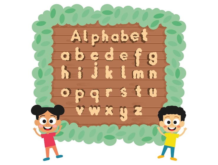 Vector huruf kecil bahasa inggris dan anak-anak lucu