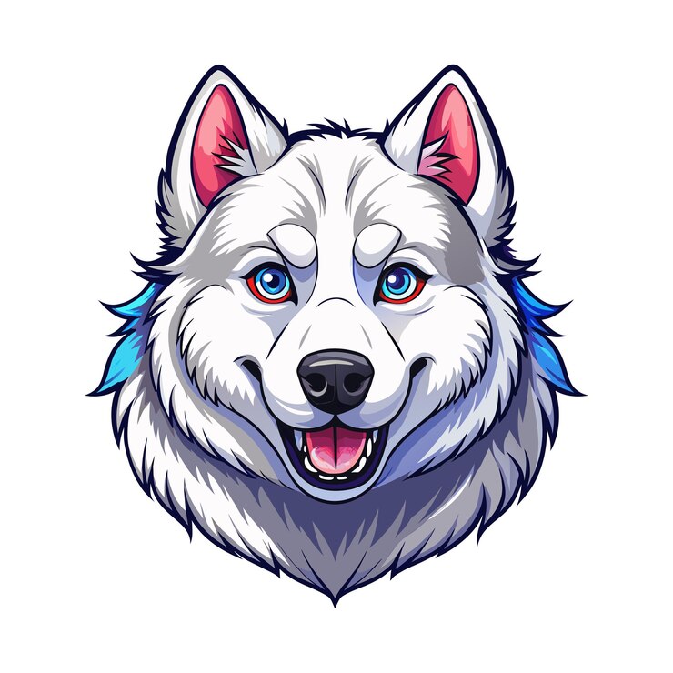 Huskey dog face blue purple shades