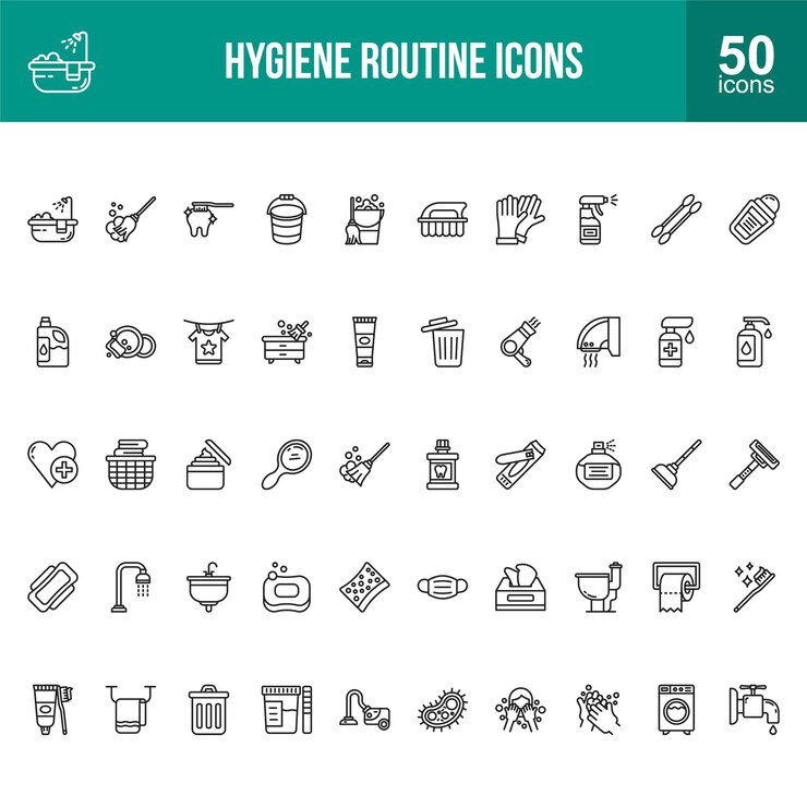 Hygiene Routine Line Icons Personal care and health vector designs