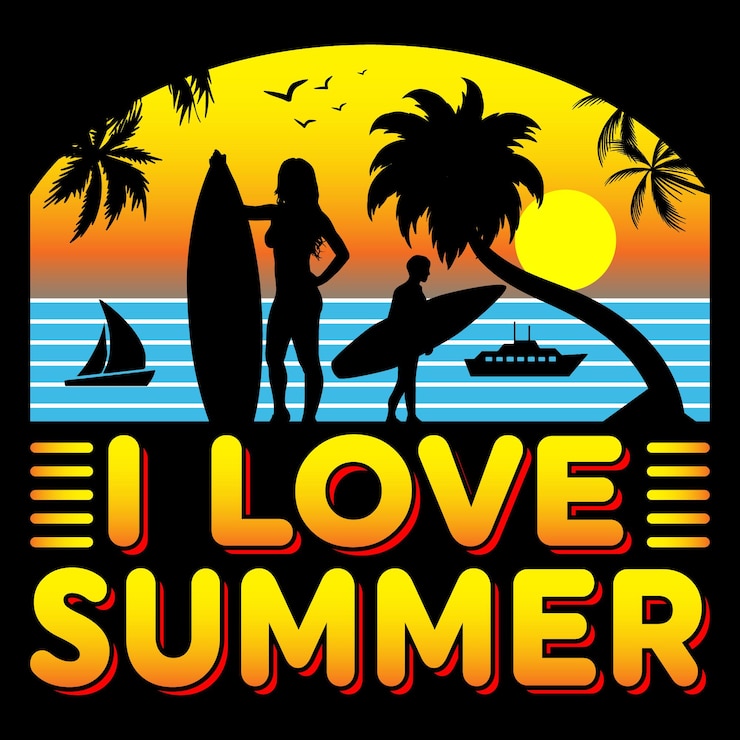 Vector i love summer surfing svg sublimation t-shirt vector graphic design.