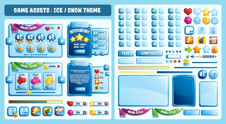 Vector ice theme game assets