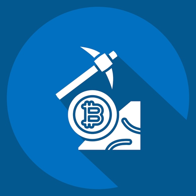 icon bitcoin mining related to cryptography symbol long shadow style simple design illustration