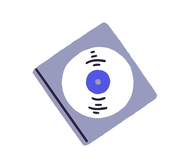 Icon of CD or DVD technology Compact disc with video record music or movies in cover case Blu ray disk in box digital media in packaging Flat isolated vector illustration on white background
