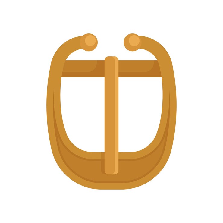 Vector icon of goldplated metal buckle with hinged pin garment accessory element of clothing graphic design for promo poster of boutique colorful flat vector illustration isolated on white background