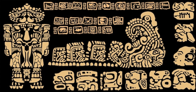 Icon Pack symbols letters masks and pictures of the ancient Maya and Toltec civilization