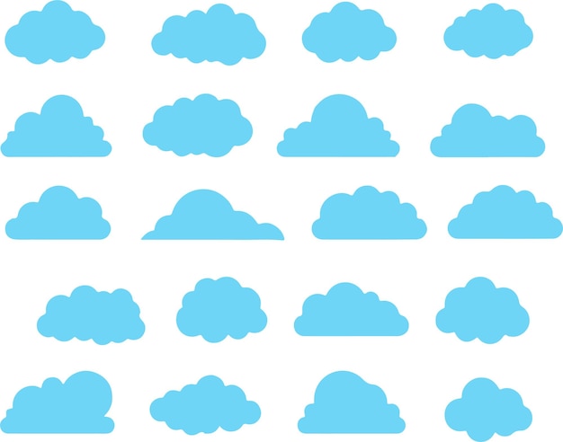 icon set of blue clouds in various shapes thin line icons flat vector illustrations