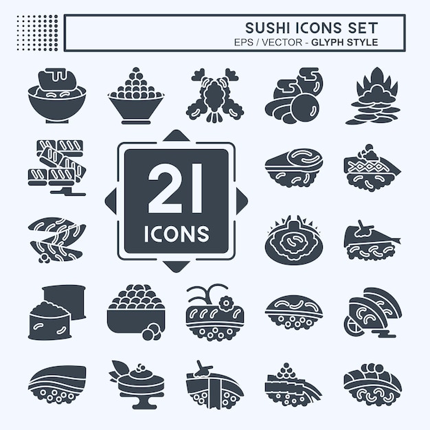 Icon Set Sushi related to Japanese food symbol glyph style simple design editable