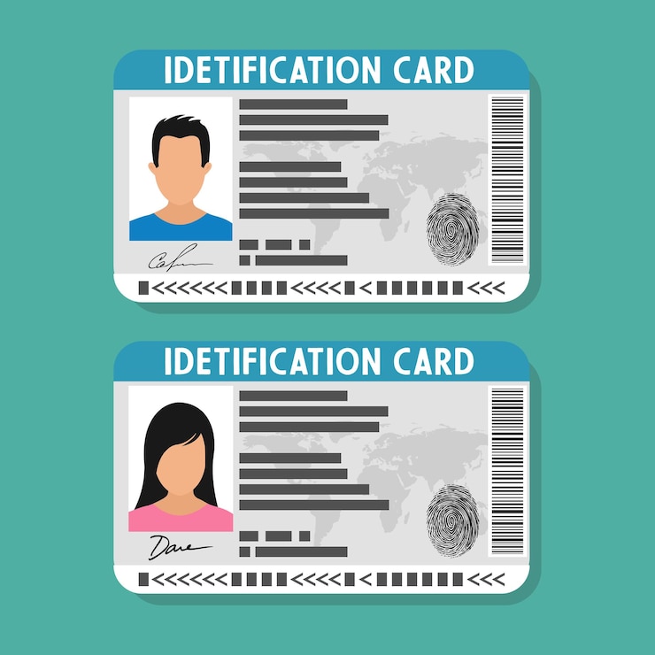 Vector id card with man and woman photo vector illustration in flat style