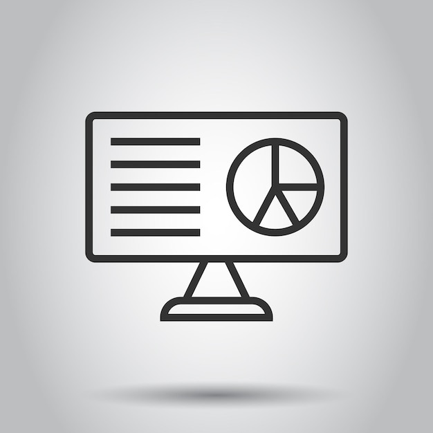 Ikon analitik situs web dalam gaya datar, ilustrasi vektor data SEO pada latar belakang putih terisolasi. Konsep bisnis diagram komputer