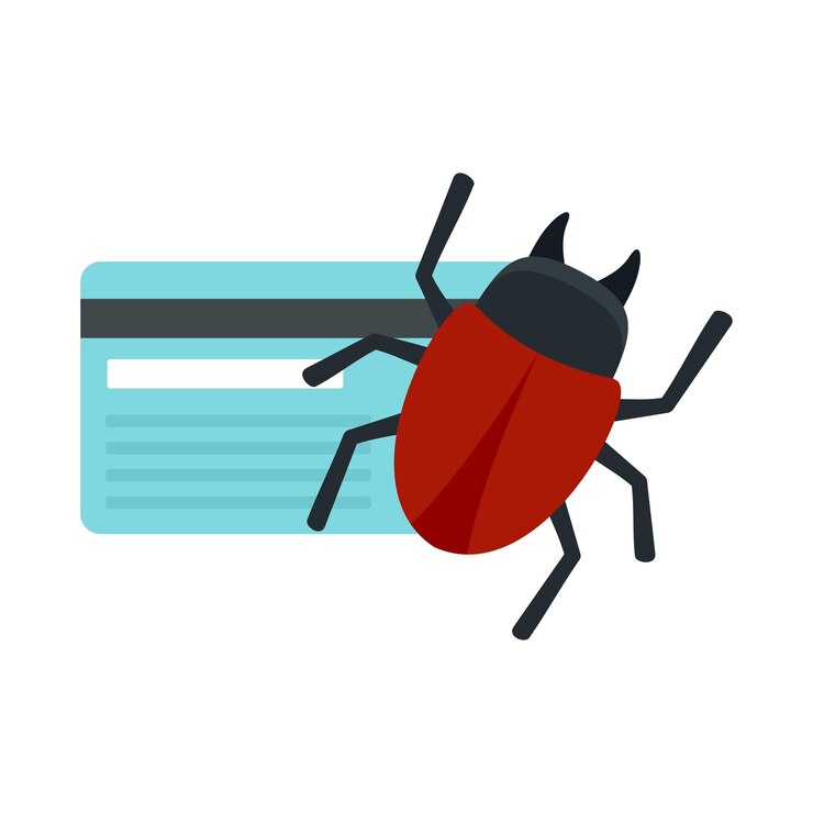 Vector ikon bug kartu kredit ilustrasi datar dari ikon vektor bug kartu kredit untuk desain web