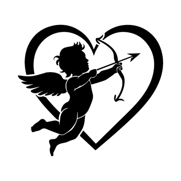 Vector ikon cupid simbol cinta dan hari valentine siluet cupid menembak panah vektor