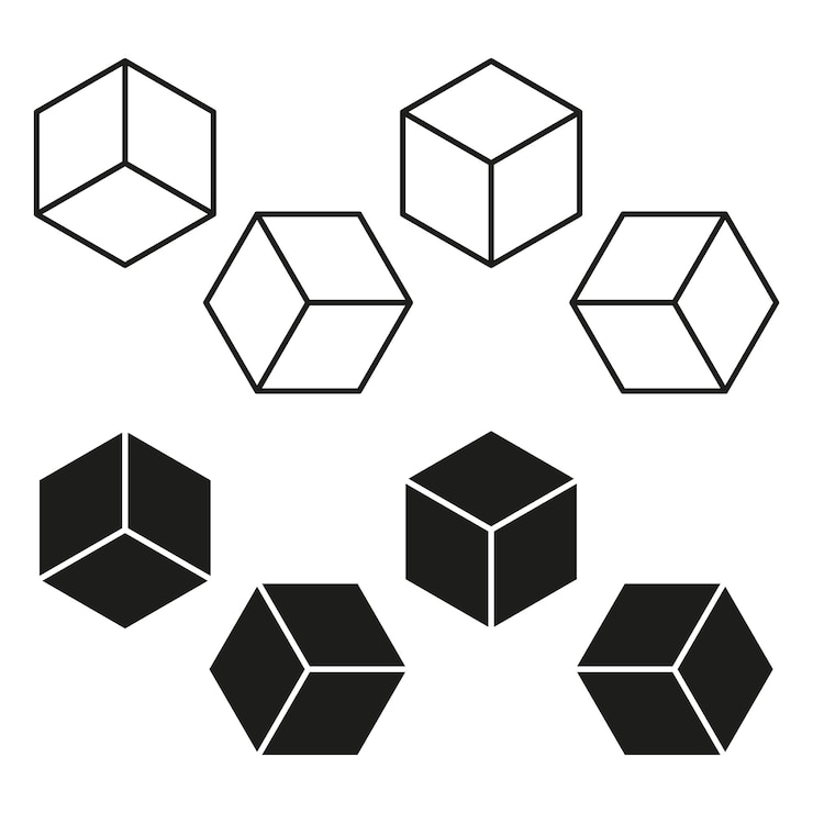 Vector ikon kubus isometrik bentuk 3d geometris garis luar tebal dan tipis simbol abstrak vektor