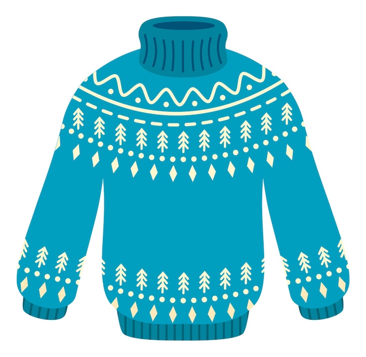 Vector ikon sweter wol biru pullover nyaman musim dingin terisolasi di latar belakang putih