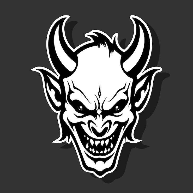 Vector ikon wajah iblis siluet ilustrasi vektor desain tato dan desain kaos hitam dan putih