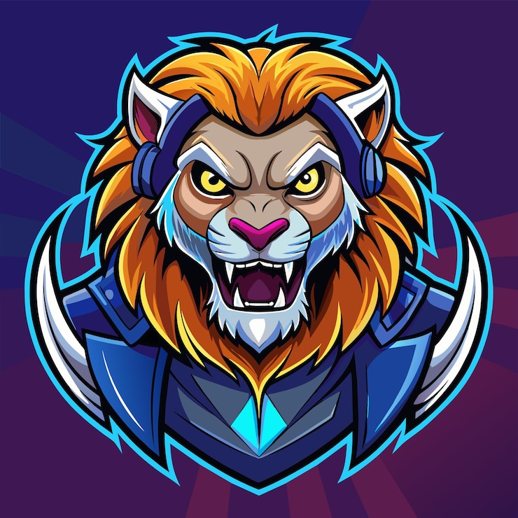 Vector illustrated lion mascot wearing headphones symbolizing gaming culture illustrated gaming lion an illustration of the gaming lion mascot