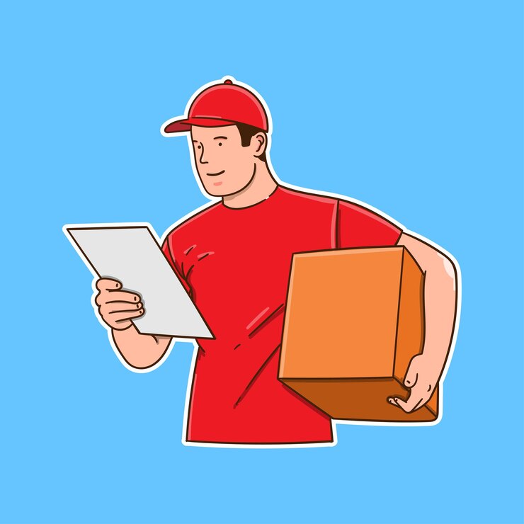 Vector illustration flat design man delivery bring box