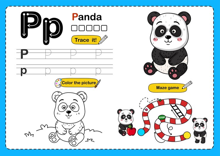 Vector illustration isolated animal alphabet letter ppanda