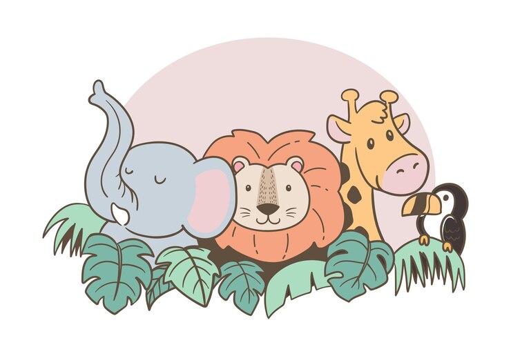 Vector illustration lion and friends doodle