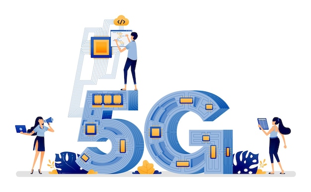 illustration of 5g with optical network cables that surround and stick together to form a network