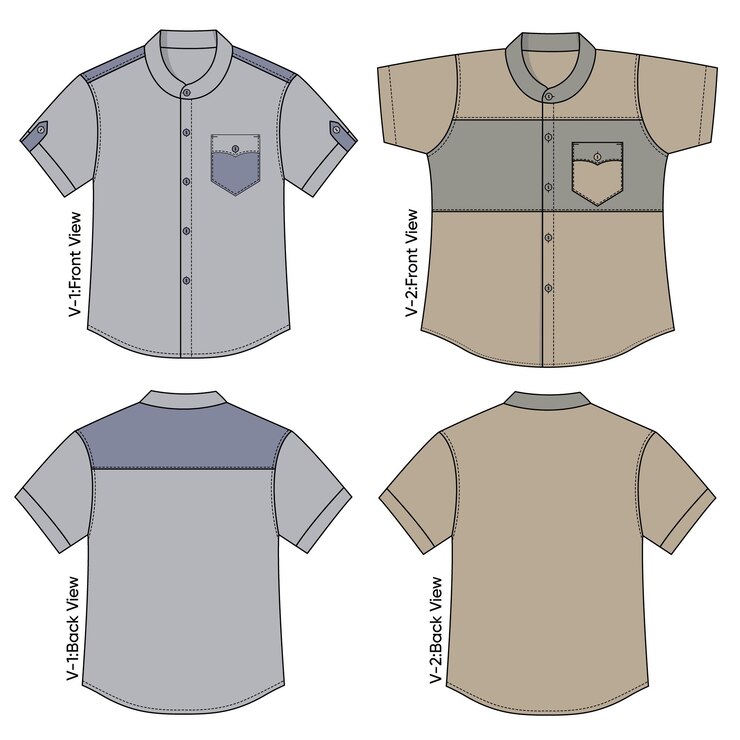 Vector illustration of a band collar shirt set