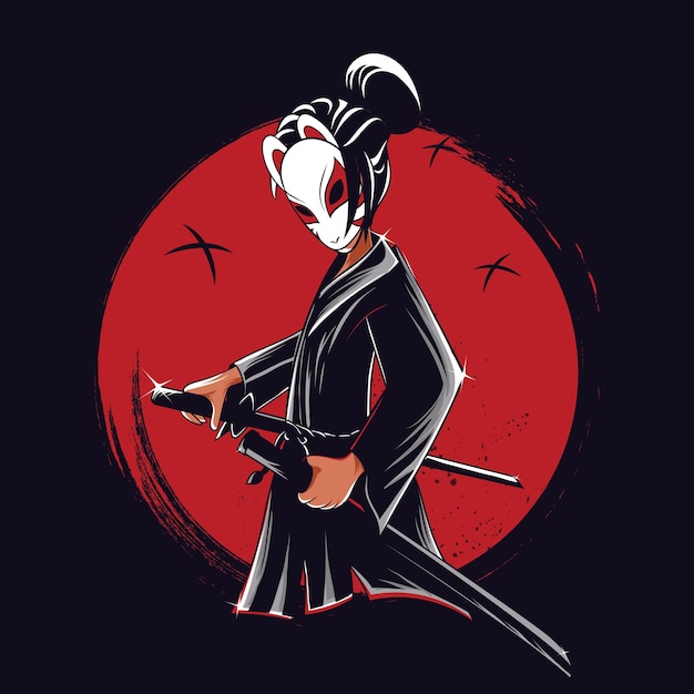 illustration of a japanese samurai woman