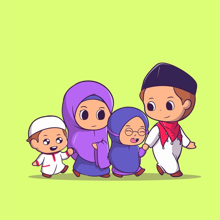 Vector illustration of a muslim family going to worship