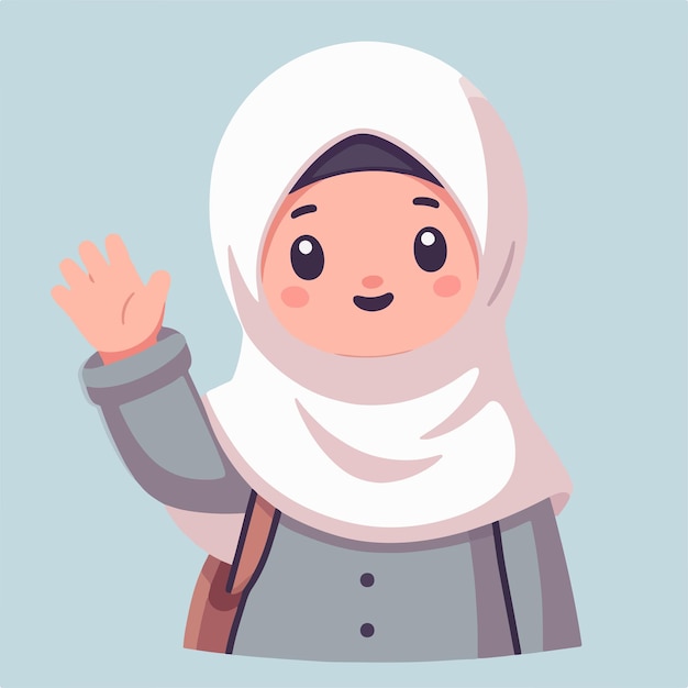 Illustration of a Muslim woman saying hello with a simple and minimalist flat design style