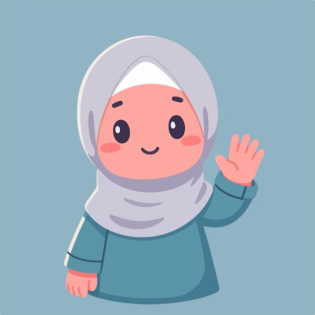 Illustration of a Muslim woman saying hello with a simple and minimalist flat design style