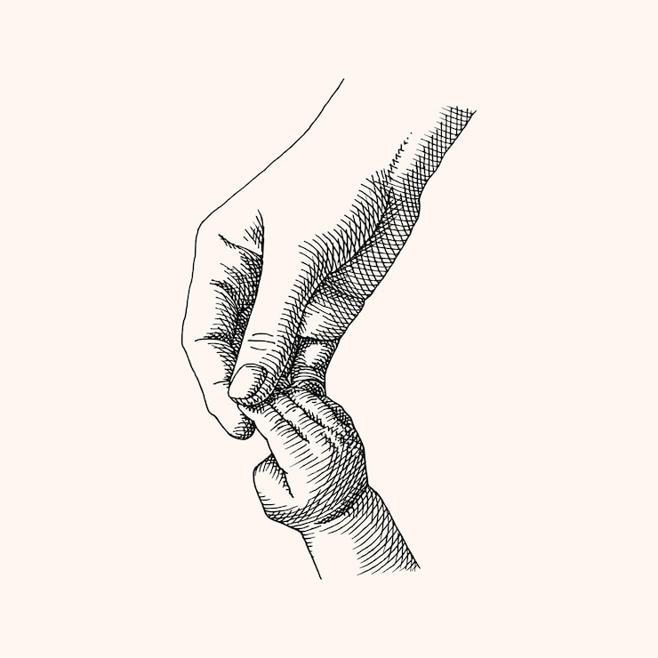 Vector illustration of adult hand holding baby hand