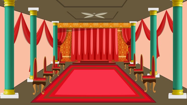 Vector illustration of an emperor palace indoor vector indian style kings courtroom illustration