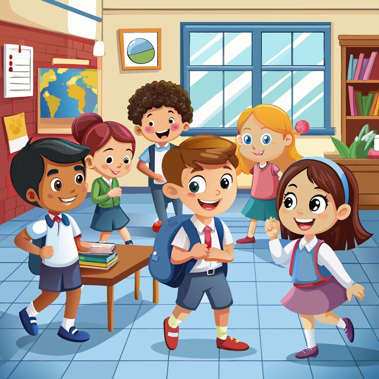 illustration of children returning to school with children