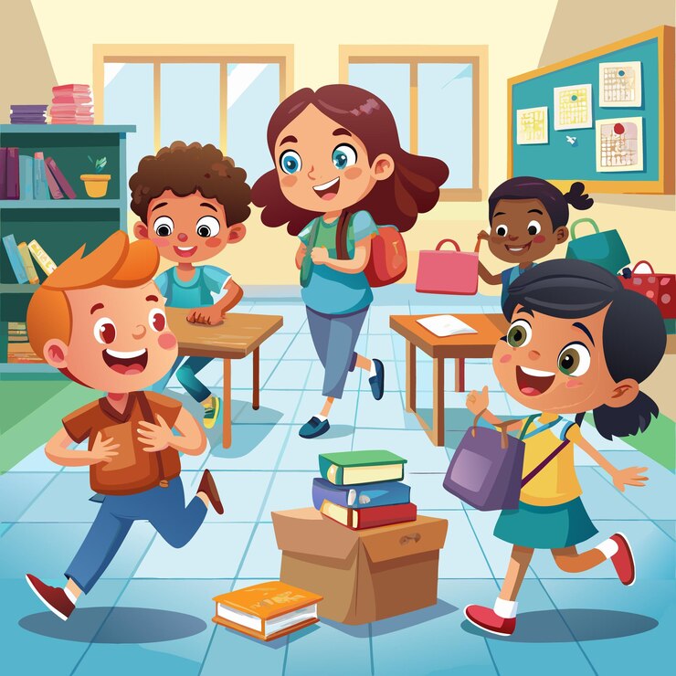 illustration of children returning to school with children