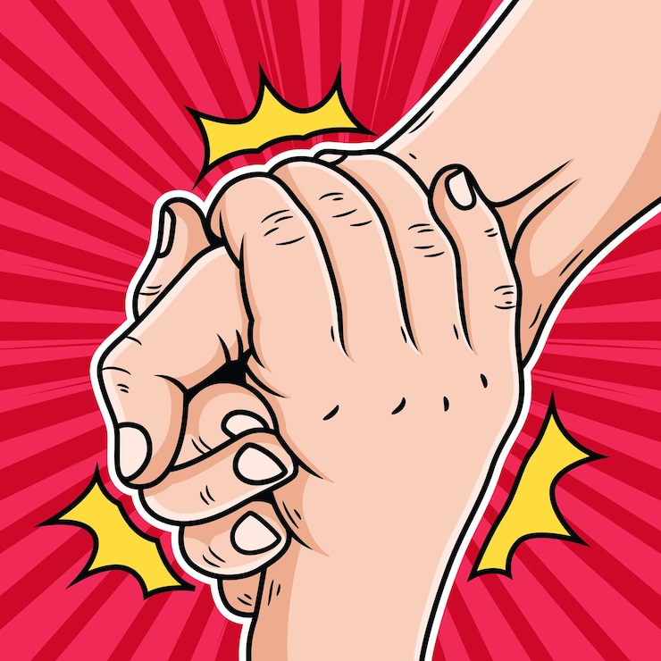 Vector illustration of cooperation hands cartoon. pop art   icon illustration