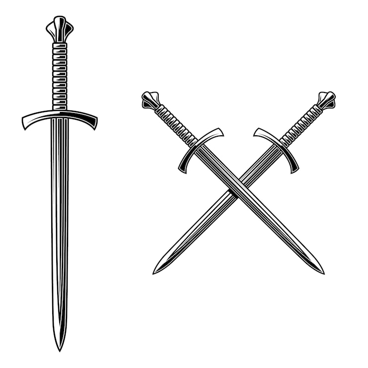 Vector illustration of crossed daggers in engraving style design element for logo label emblem sign vector illustration