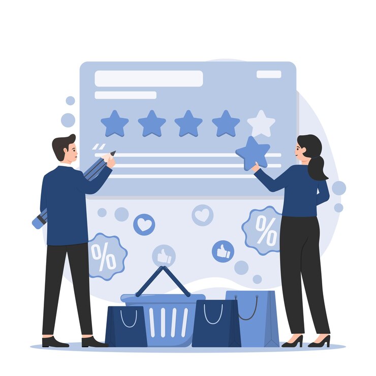 Illustration of customer feedback and review concept Depicts rating survey and opinion sharing