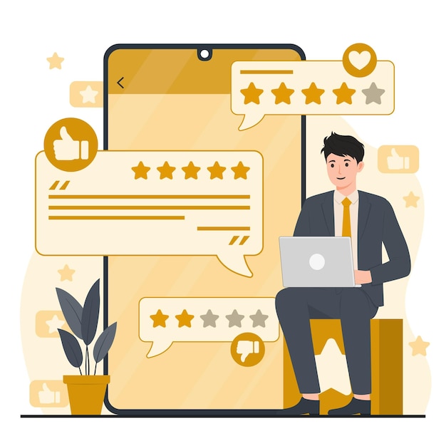Illustration of customer review theme emphasizing feedback collection business