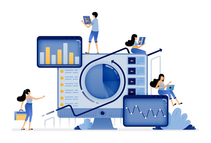 Illustration of data and tables of company profit performance