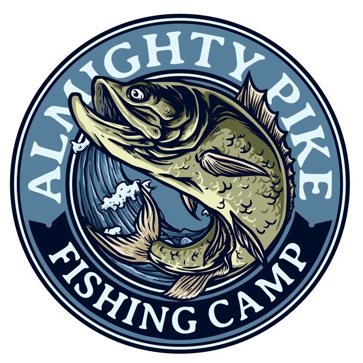 Illustration of Fish jump on the wave for fishing tournament badge logo