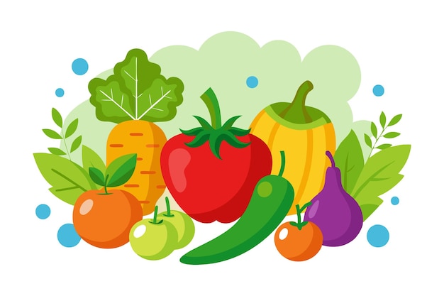 Illustration of Fresh Vegetables Including Carrots Zucchini and Peppers in Vibrant Colors