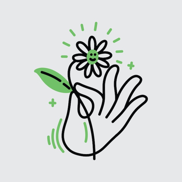 Illustration of hand holding the flower
