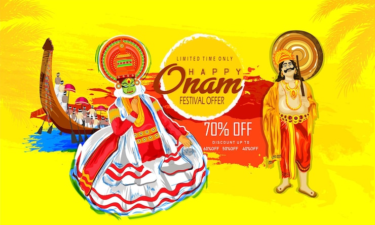 illustration of Happy Onam festival of South India Kerala, Snakeboat race in Onam celebration