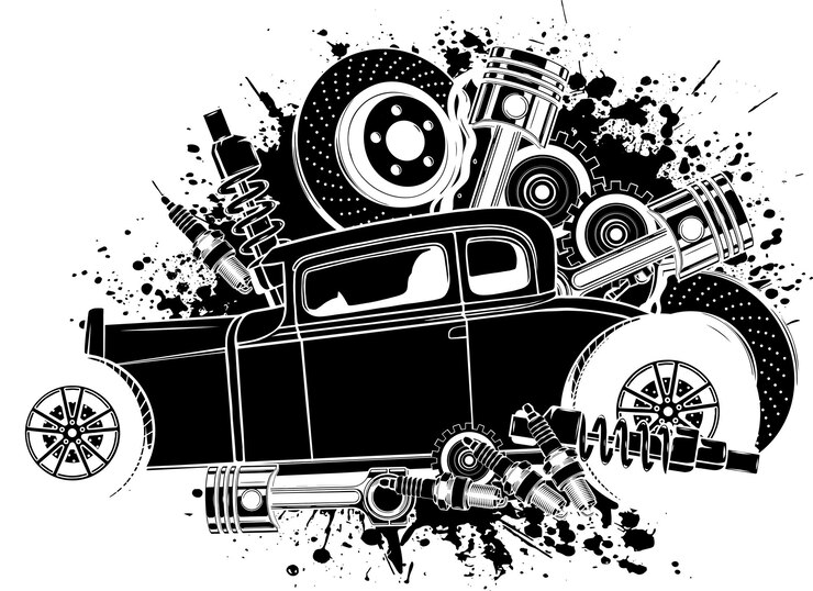 Vector illustration of hot rod car with roses