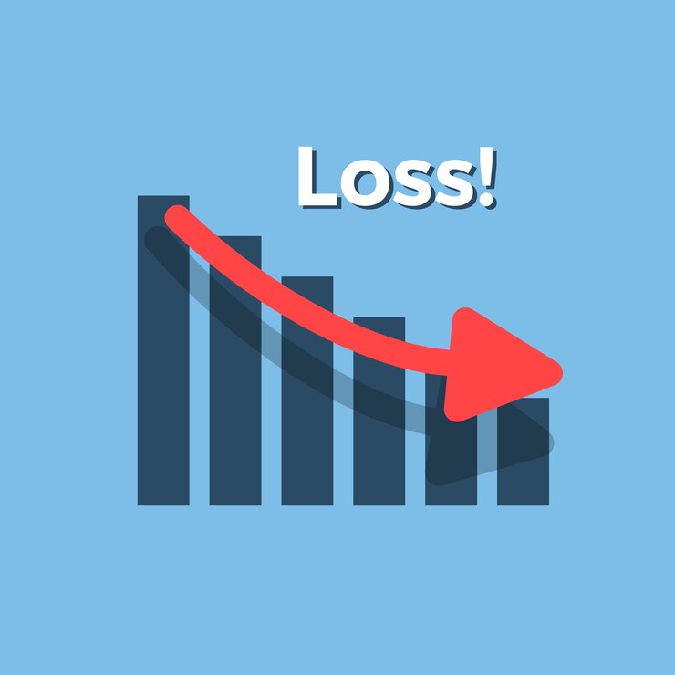 Vector illustration of loss bar with red arrow down