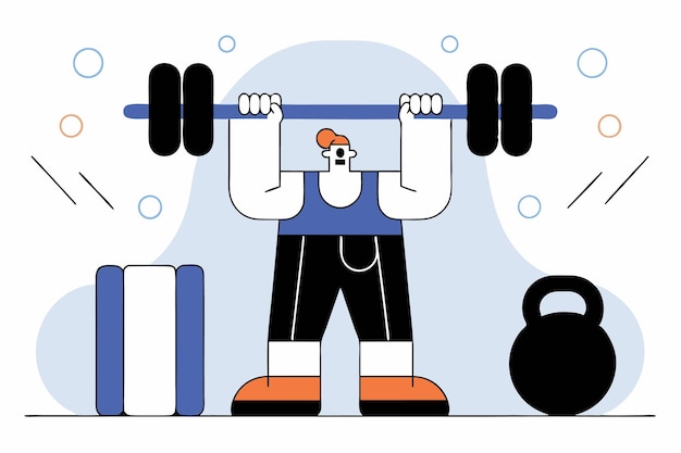illustration of man working out gym on white background