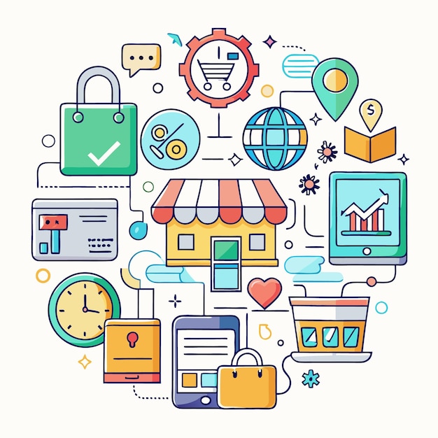 illustration of online shopping and ecommerce with icons
